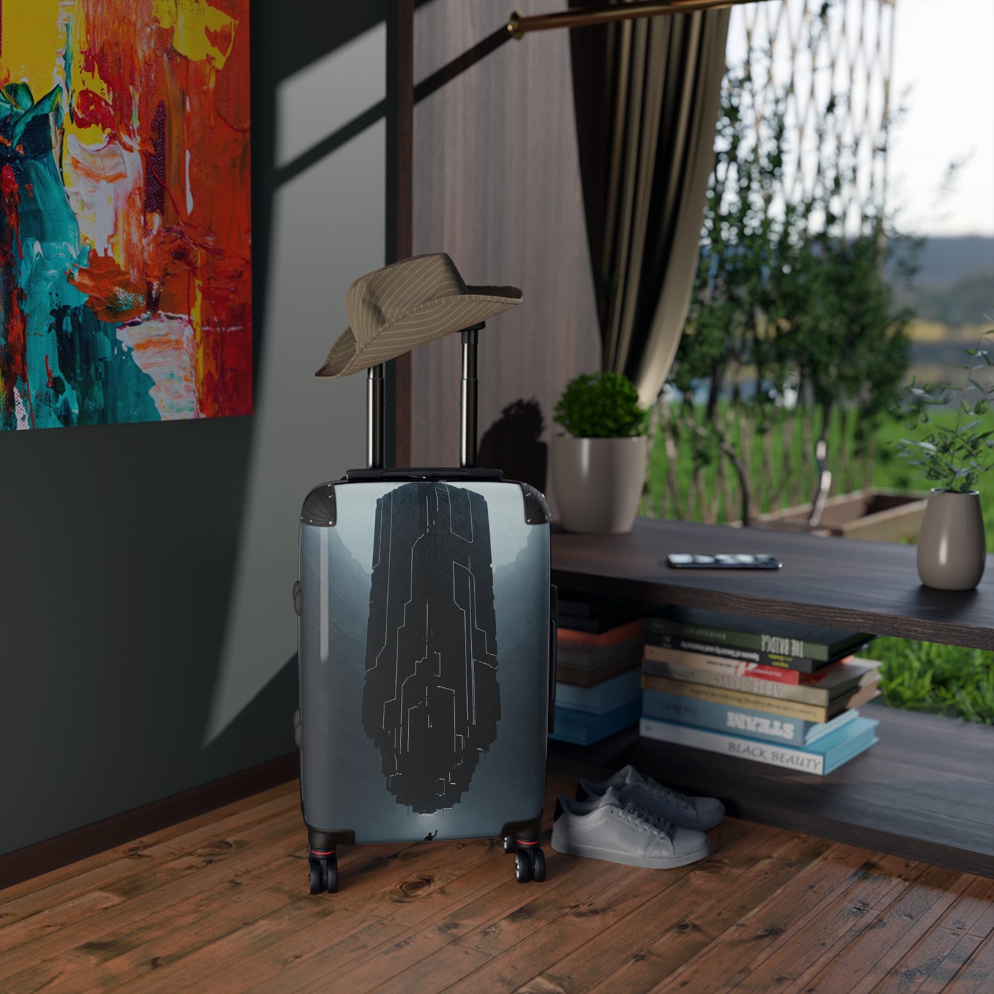 Stylish Travel Suitcase with Dystopian Design - Perfect for Adventurers