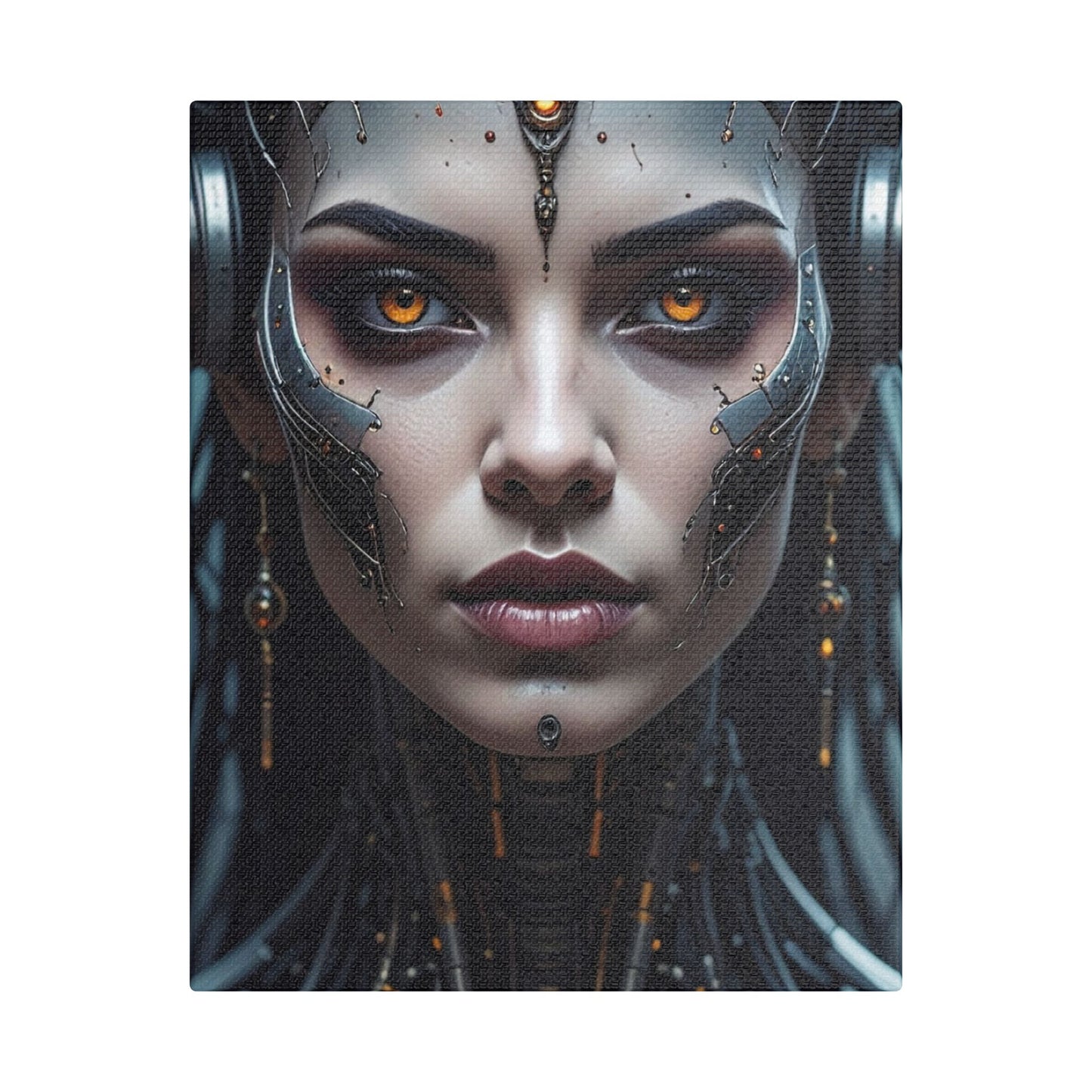 Futuristic Stretched Canvas Art, Cyberpunk Wall Décor, Unique Home Decor, Robot Portrait, Gothic Art Giveaway