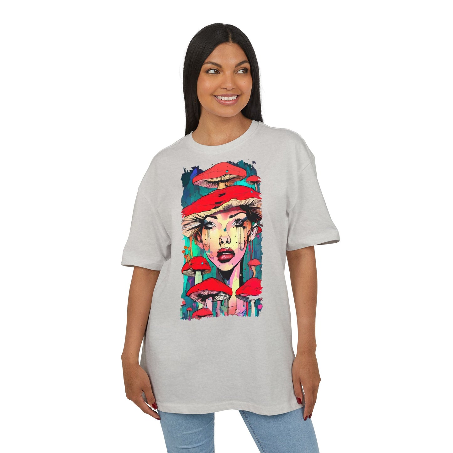 Colorful Art Tee, Unisex Heavy Oversize Tee with Mushroom Design, Casual Wear, Graphic Shirt, Gift for Art Lovers, Streetwear Style