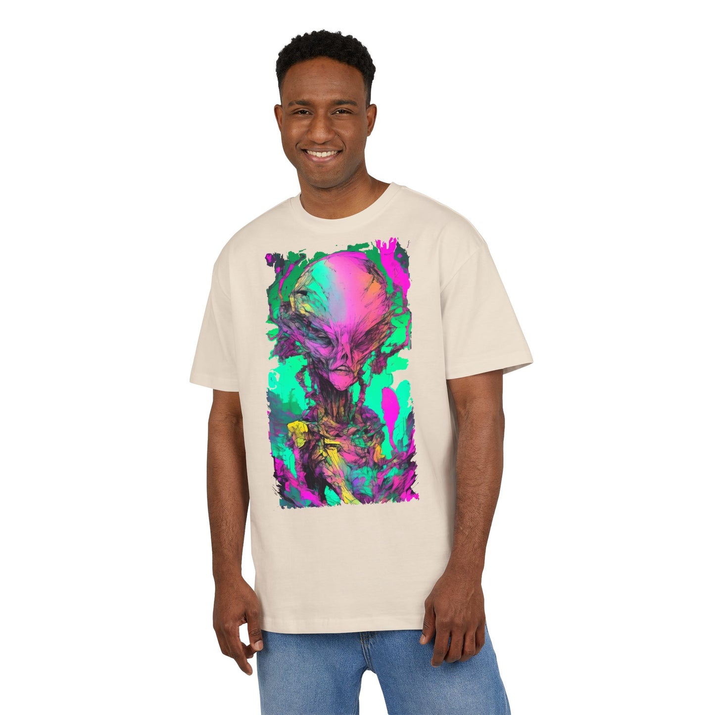 Alien Art Unisex Oversize Tee, Graphic Tee, Casual Style, Streetwear, Unique Gift, Statement Piece