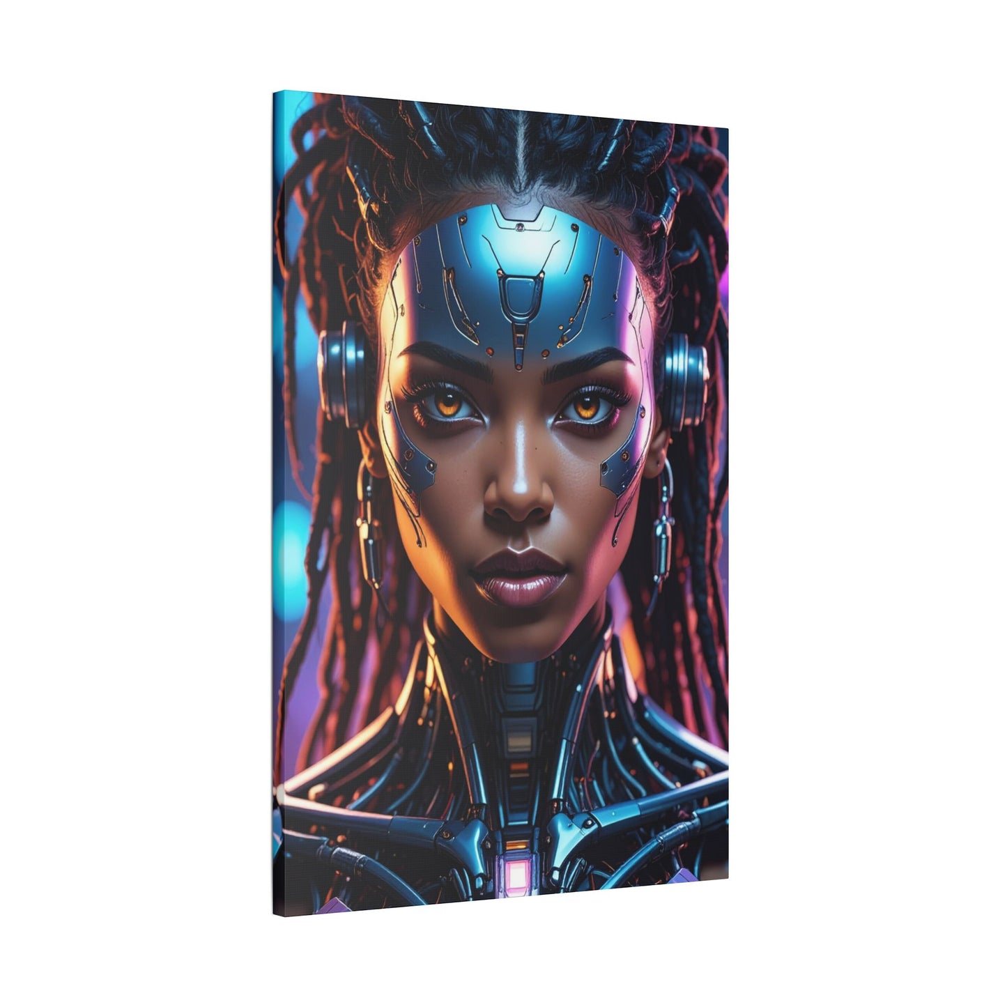Satin Canvas Wall Art, Futuristic Female Portrait, Sci-Fi Decor, Cyberpunk Artwork, Geek Home Decor, Gift for Tech Lovers