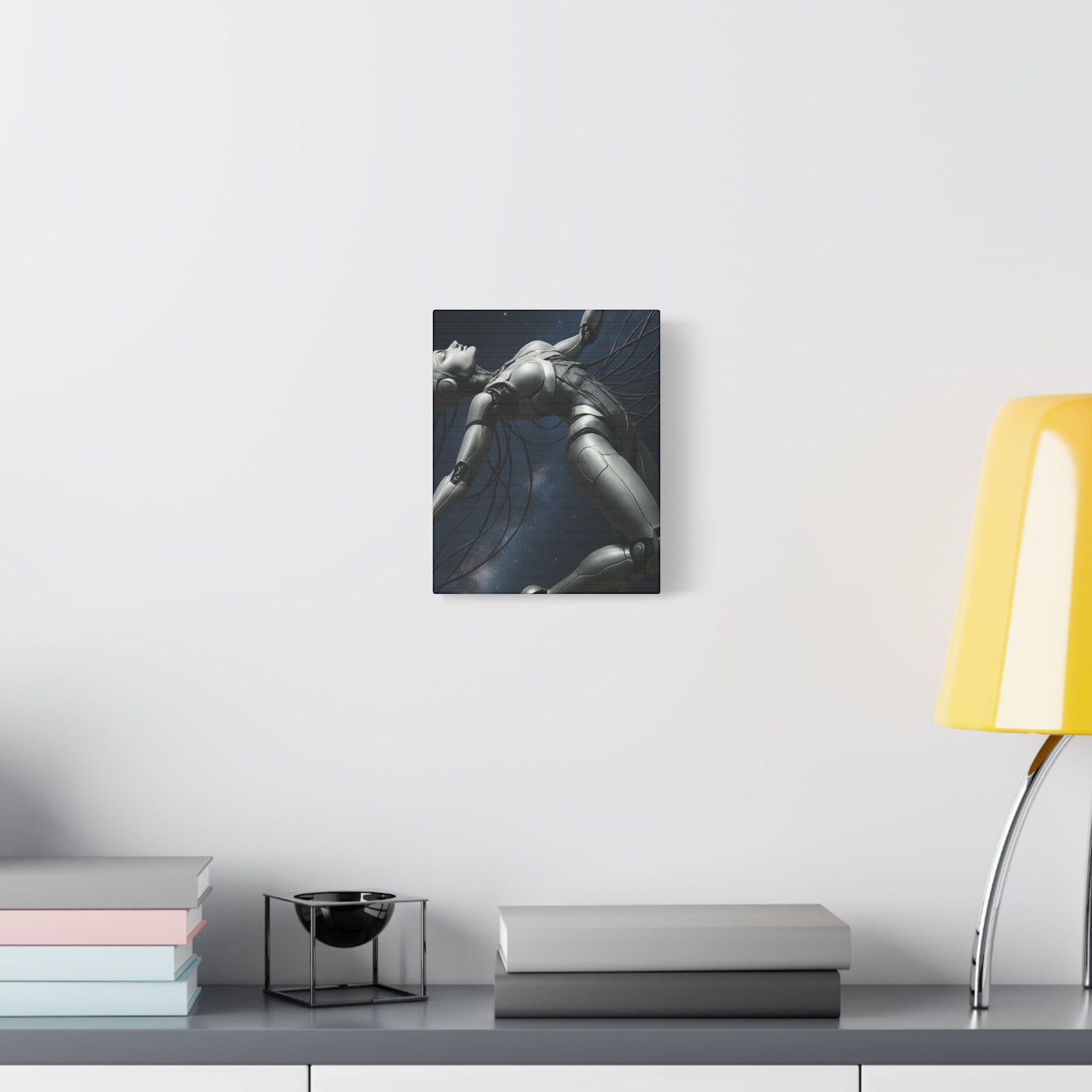Satin Canvas Art Print, Futuristic Robot Wall Decor, Unique Home Artwork, Cyberpunk Aesthetic, Gift for Tech Lovers