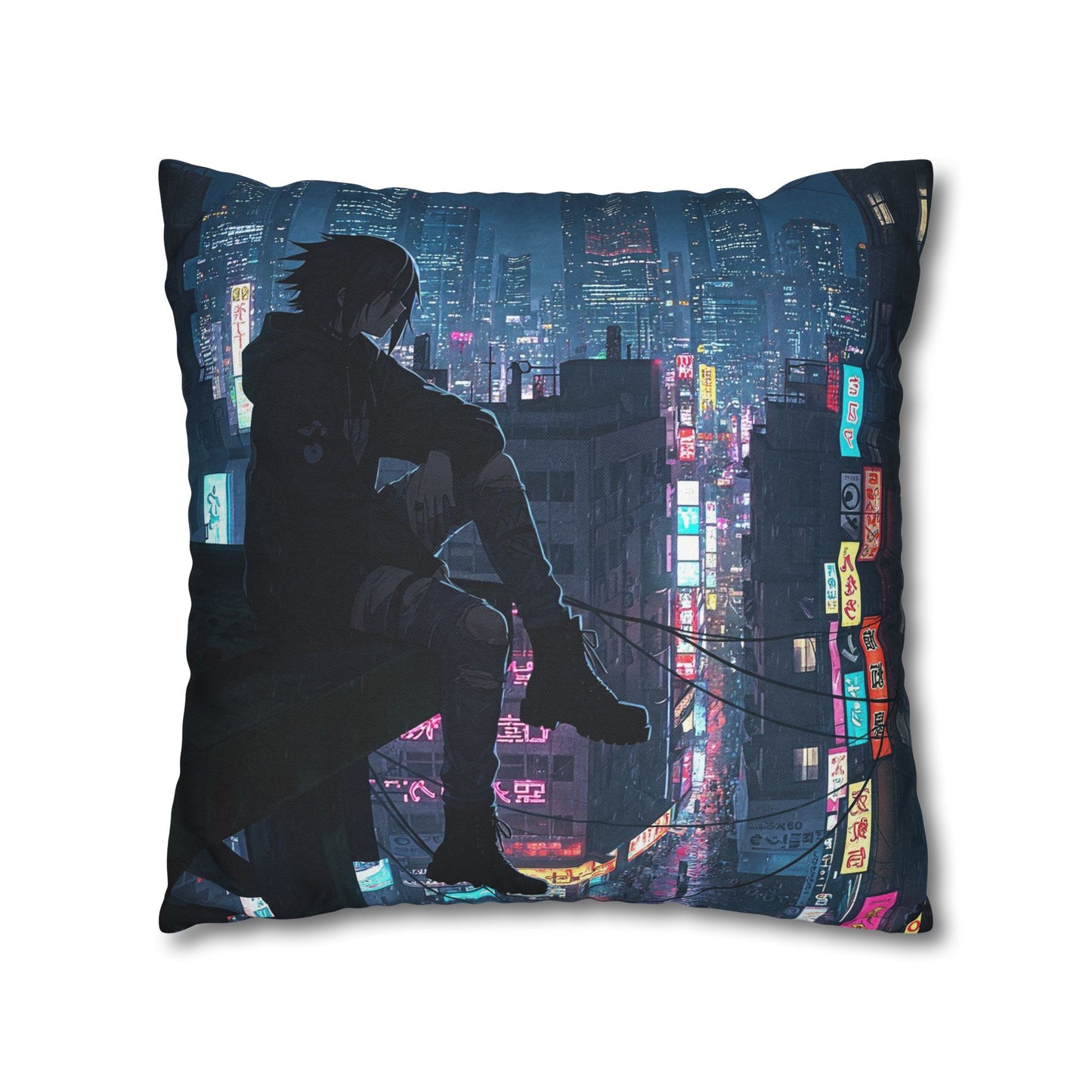 Anime-Inspired Urban Pillowcase, Cozy Home Decor, Nerdy Gift, Bedroom Accent, Cyberpunk Decor, Manga Lover Gift