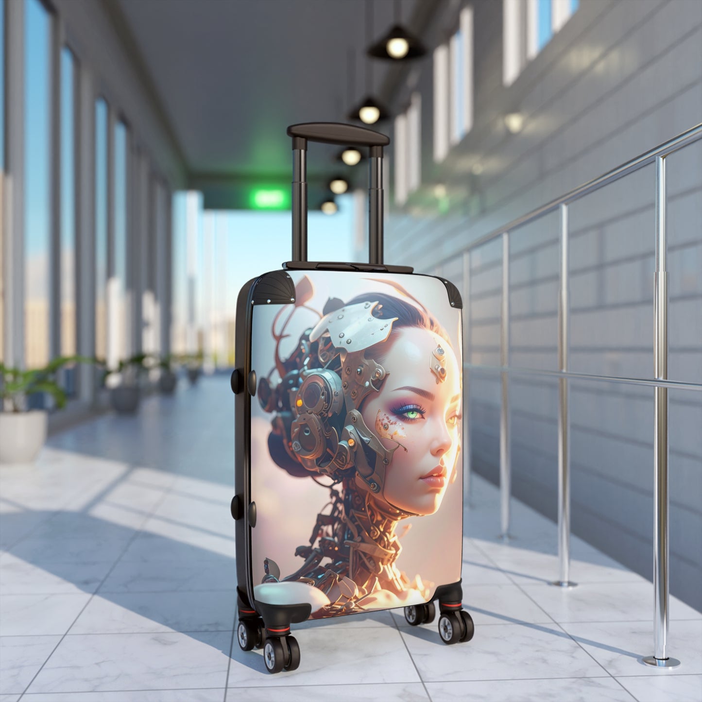 Futuristic Travel Suitcase with Robotic Design, Stylish Luggage, Carry-On Bag for Modern Travelers, Unique Gift for Adventurers