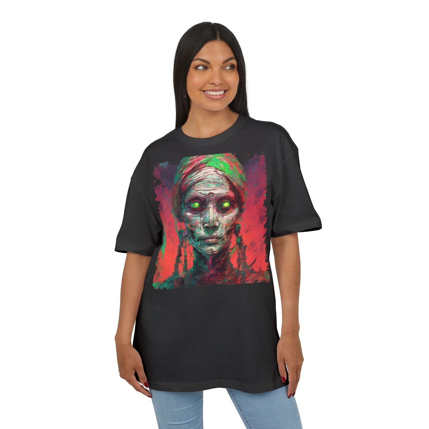 Horror-Inspired Unisex Oversize Tee, Spooky Graphic Shirt, Halloween Outfit, Unique Art Tee, Ghoulish Casual Wear, Perfect for Parties