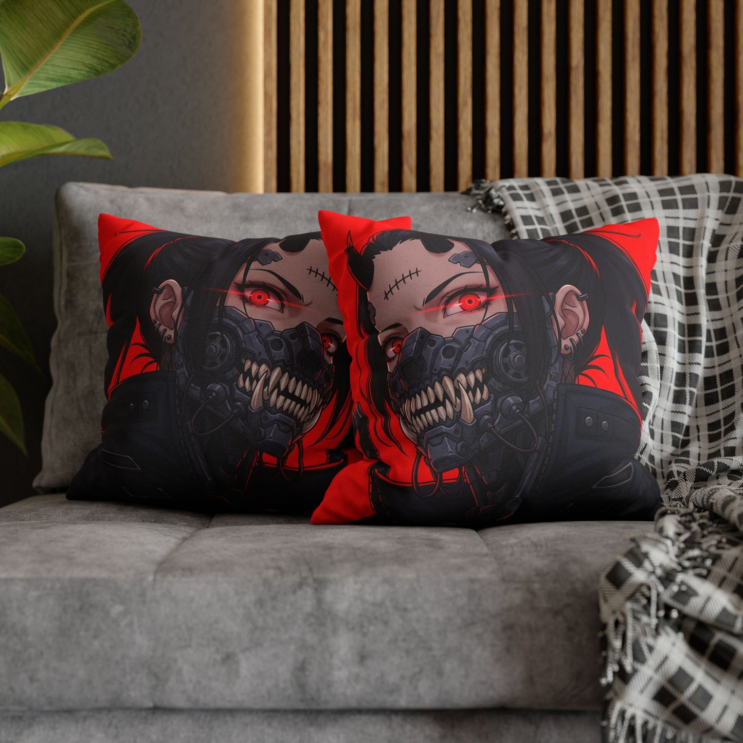 Gothic Anime Pillowcase, Decorative Throw Pillow, Cyberpunk Square Cushion, Bedroom Decor, Unique Gift for Fans, Cozy Home Accents