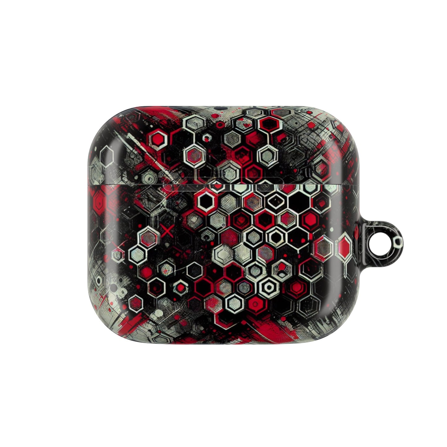 Hexagonal Red & Black AirPod Case | Trendy Tech Accessory, Unique Gifts for Music Lovers, Stylish Earbud Protection