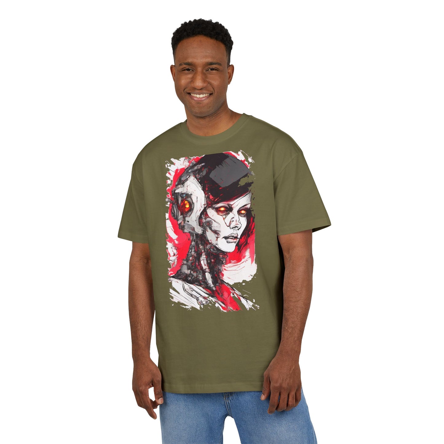 Cyberpunk-Inspired Unisex Heavy Oversize Tee | Graphic Tee, Streetwear, Gift for Gamers, Unique Fashion, Modern Art Apparel