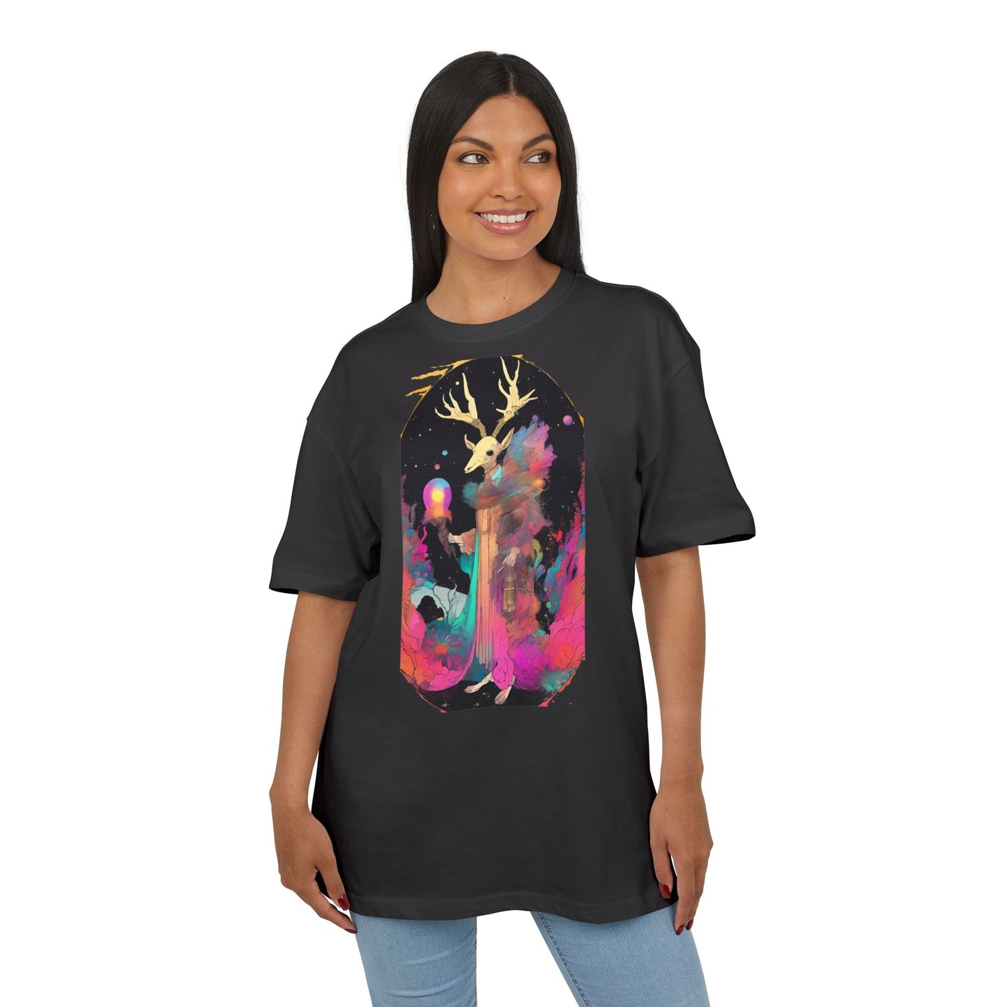 Cosmic Stag Unisex Oversize Tee | Bohemian Vibe T-Shirt, Fantasy Apparel, Unique Gift, Art-Inspired Fashion, Summer Style