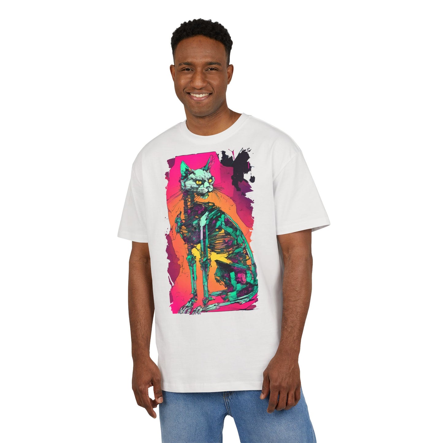 Vibrant Cat Art Tee, Unisex Oversized T-Shirt, Colorful Pet Lover Gift, Unique Graphic Shirt, Casual Everyday Wear