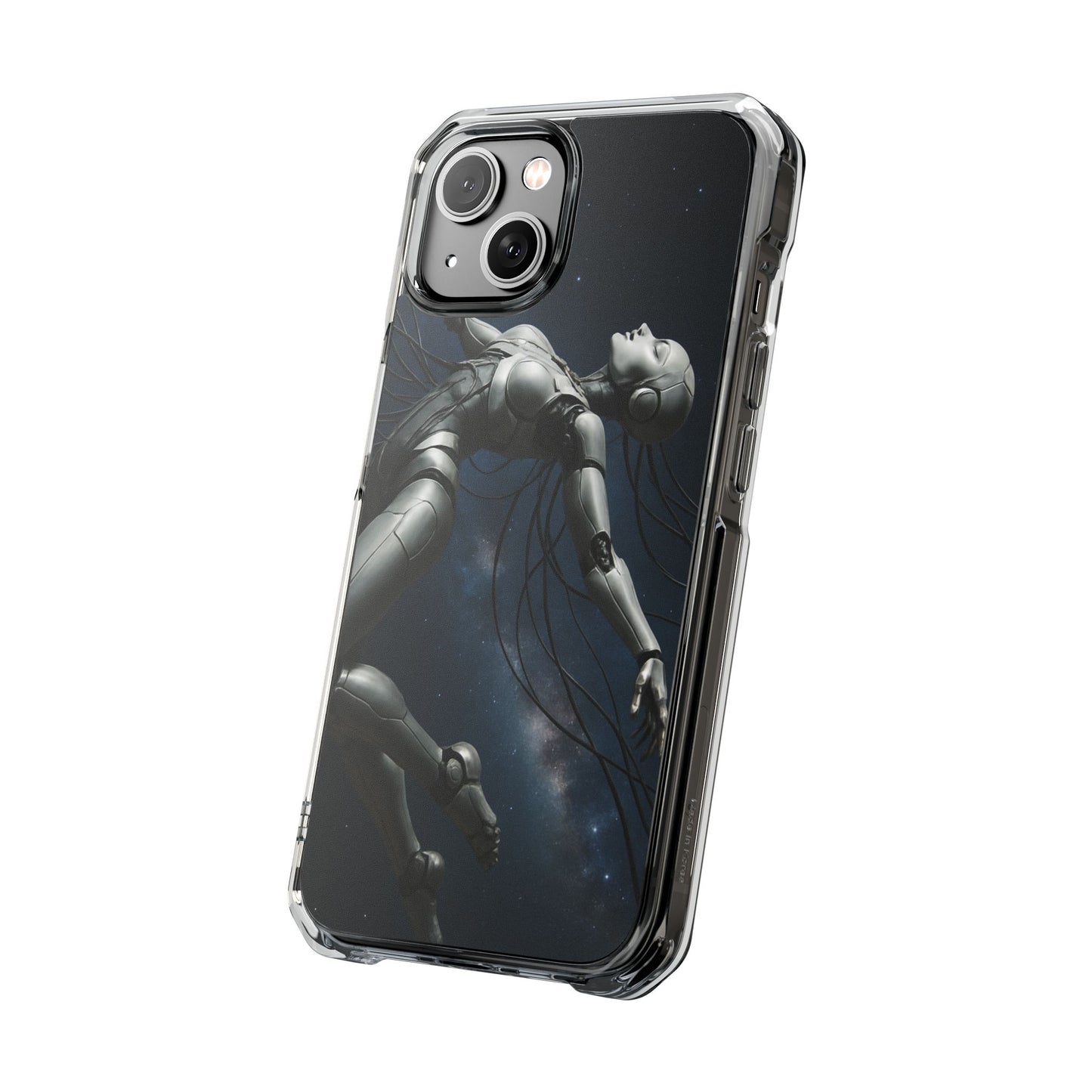 Futuristic Phone Case, Artistic Clear Impact Case for Tech Lovers, Robot Design Phone Cover, Unique Gift for Geeks, Space Theme
