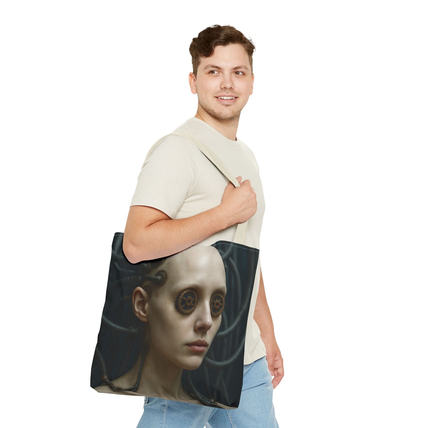 Futuristic Art Tote Bag - Unique Canvas Carryall, Cyberpunk Style, Eco-Friendly Shopping Bag, Ideal for Gifts, Fashion Statement