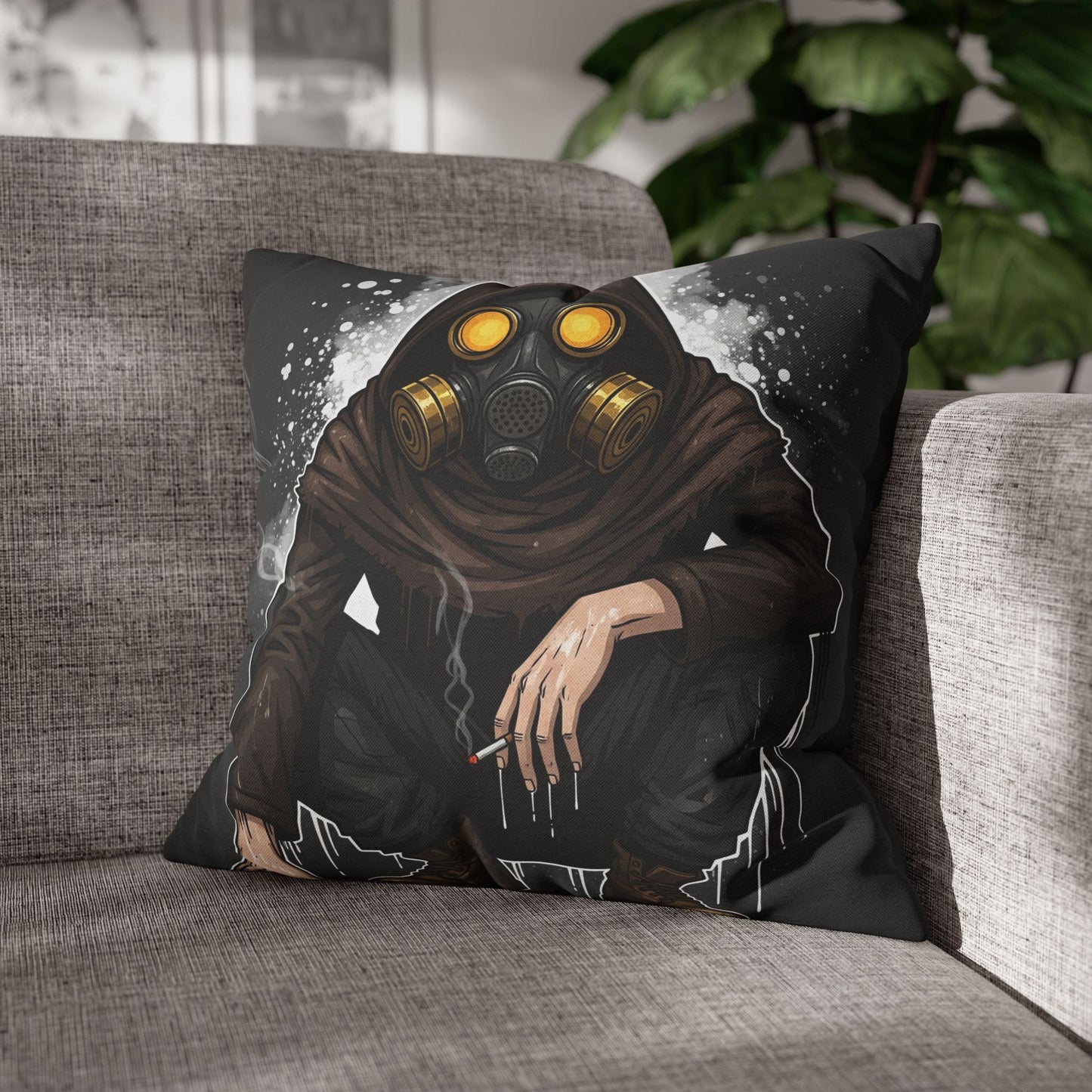 Gothic Gas Mask Pillowcase - Unique Home Decor, Edgy Throw Pillow, Gifts for Sci-Fi Fans, Alternative Room Style, Men’s Bedroom Decor