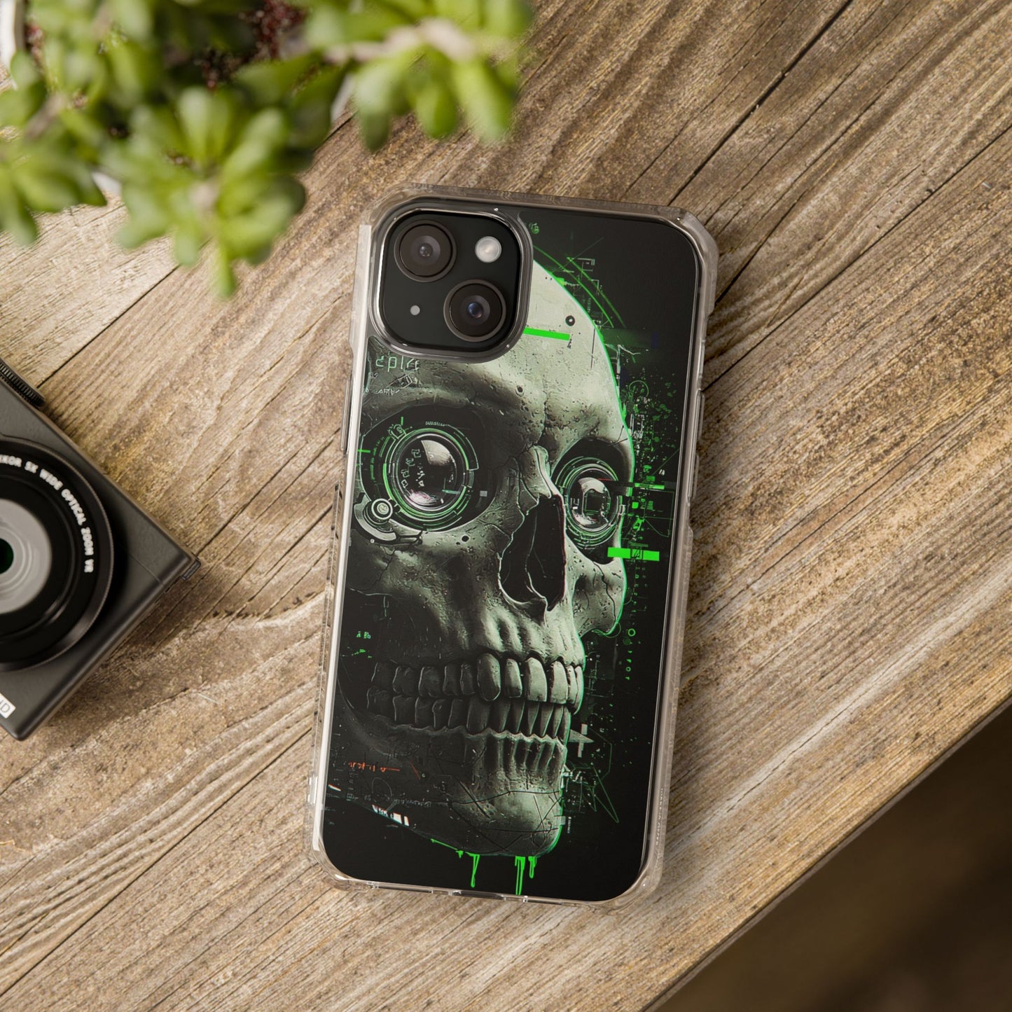 Gothic Skull Phone Case, Cyberpunk Design, Clear Impact Protection, Unique Gift for Him, Halloween Accessories, Tech Lover
