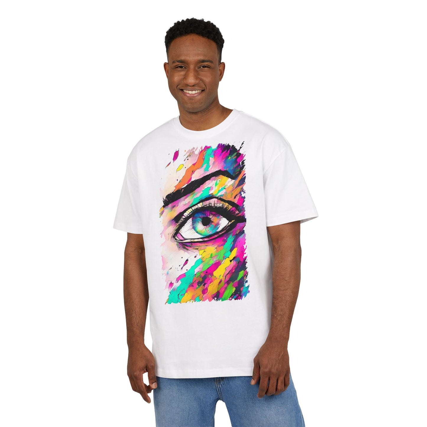 Colorful Eye Graphic Unisex Heavy Oversize Tee, Artistic T-Shirt, Casual Wear, Gift for Art Lovers, Streetwear Trends, Vibrant Style
