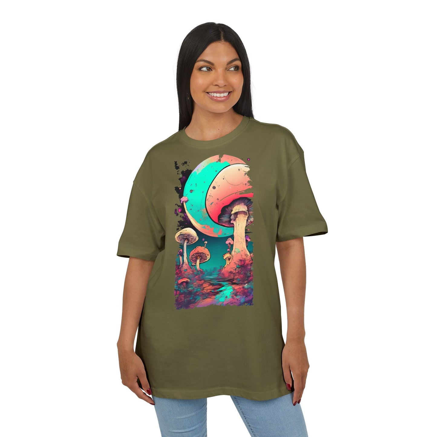 Cosmic Mushroom Graphic Tee, Unisex Oversized Shirt, Boho Vibe Top, Festival Wear, Unique Gift for Nature Lovers, Relaxed Fit Shirt