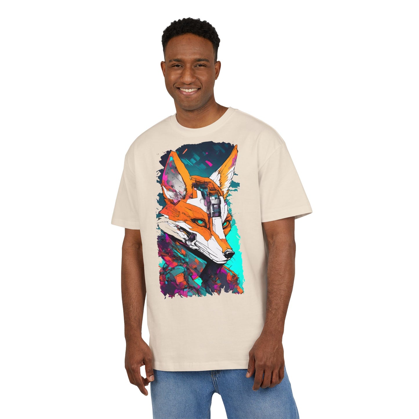 Futuristic Fox Design Unisex Oversize Tee, Graphic Tee, Cool T-Shirt, Unique Gift, Casual Wear