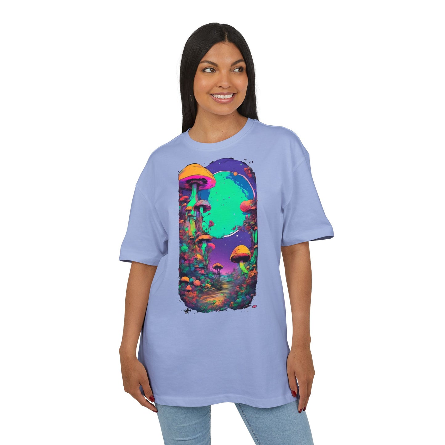 Psychedelic Mushroom Oversize Tee, Unisex Heavyweight Shirt, Bohemian Fashion, Festival Wear, Nature Lover Gift
