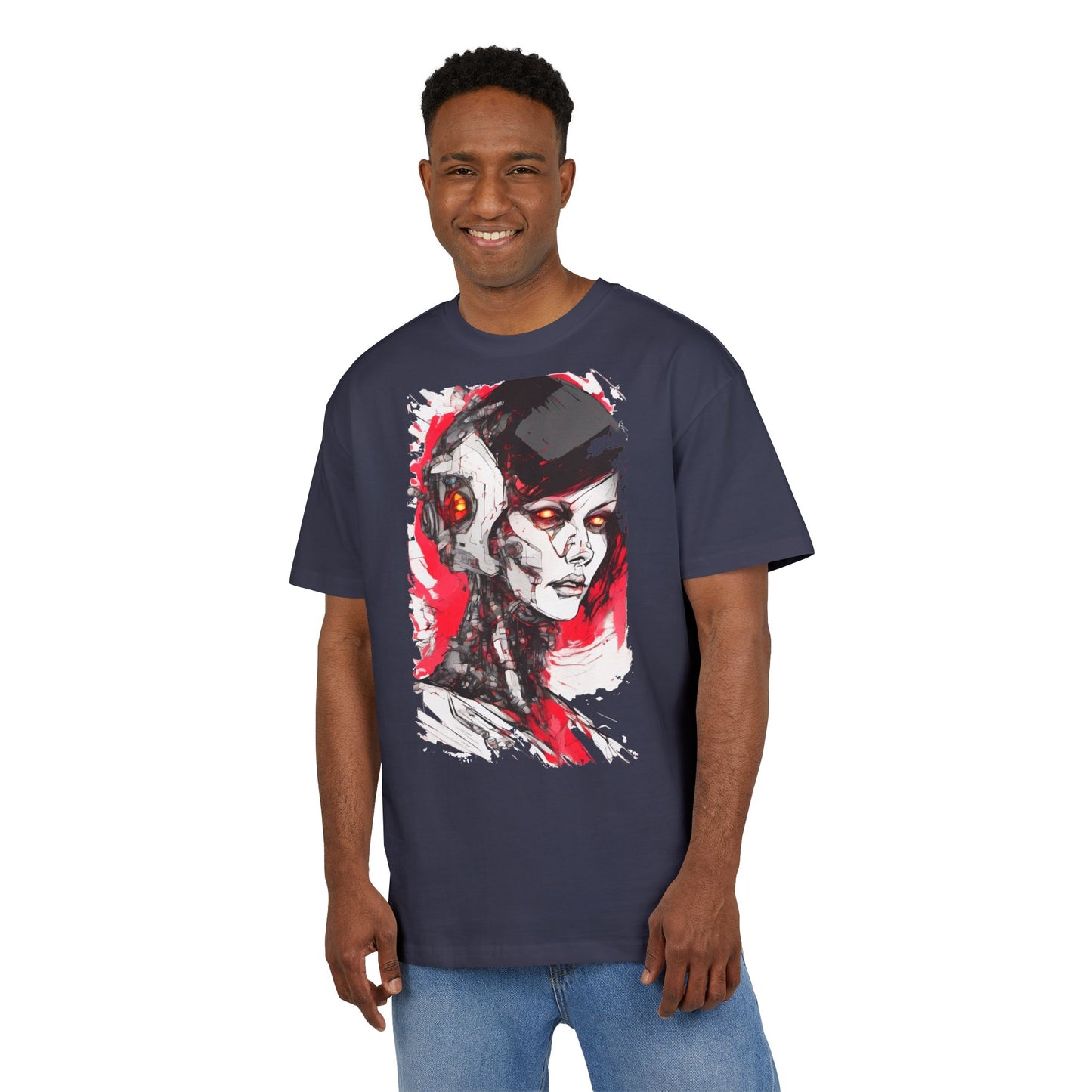 Cyberpunk-Inspired Unisex Heavy Oversize Tee | Graphic Tee, Streetwear, Gift for Gamers, Unique Fashion, Modern Art Apparel