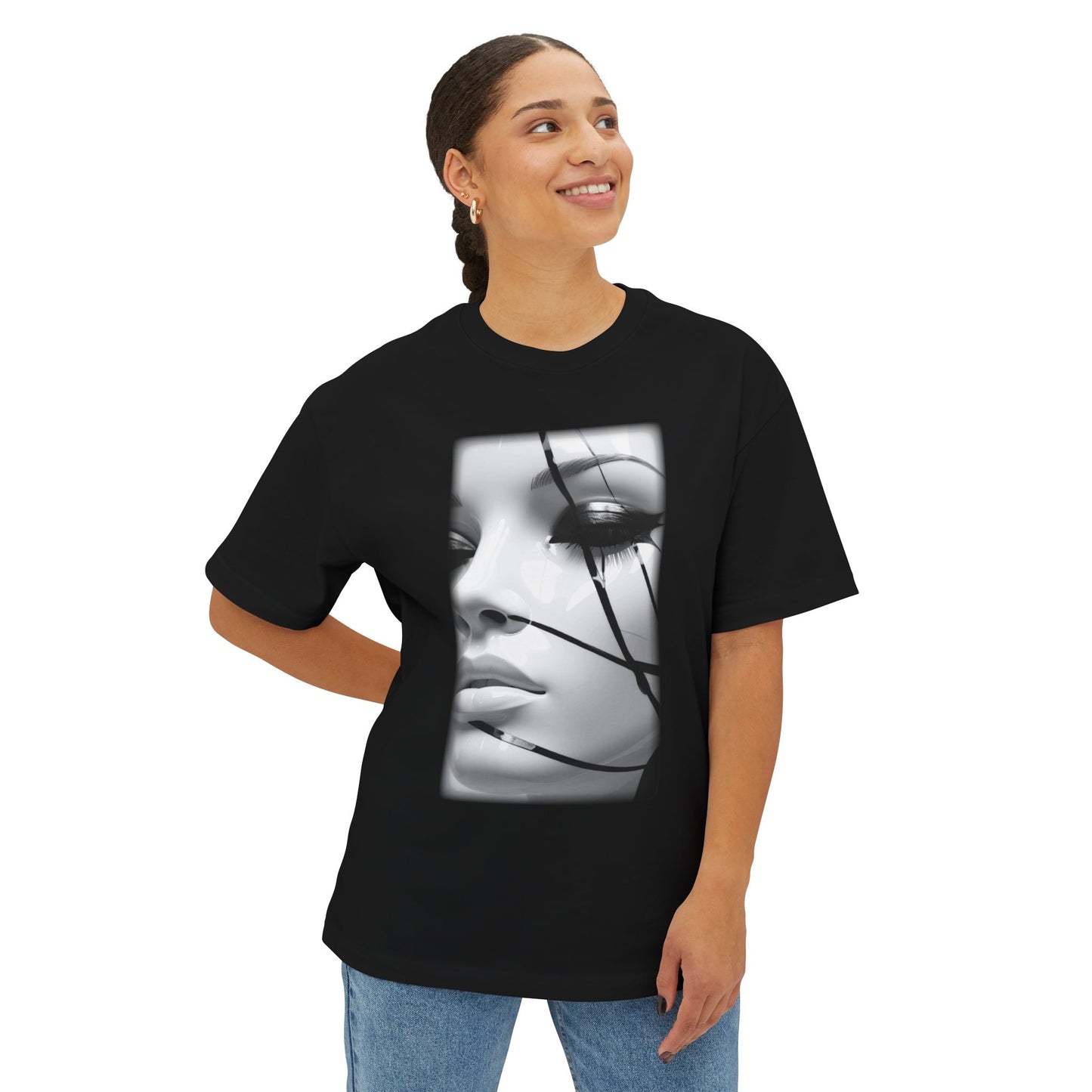 Chic Oversized Graphic Tee with Striking Design, Streetwear, Casual Style, Fashion Statement, Gift for Art Lovers
