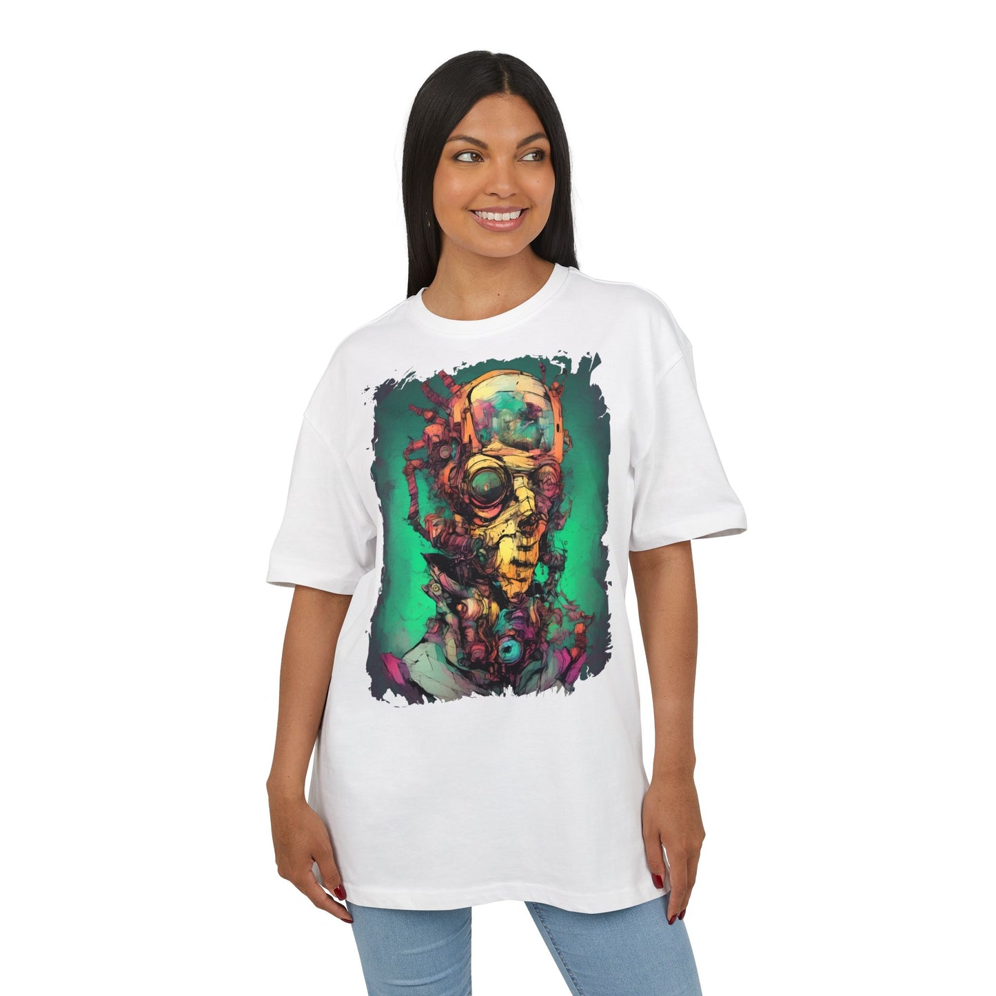 Artistic Oversize Tee Featuring Abstract Portrait, Unisex T-Shirt, Cool Graphic Tee, Streetwear Style, Unique Gifts for Art Lovers