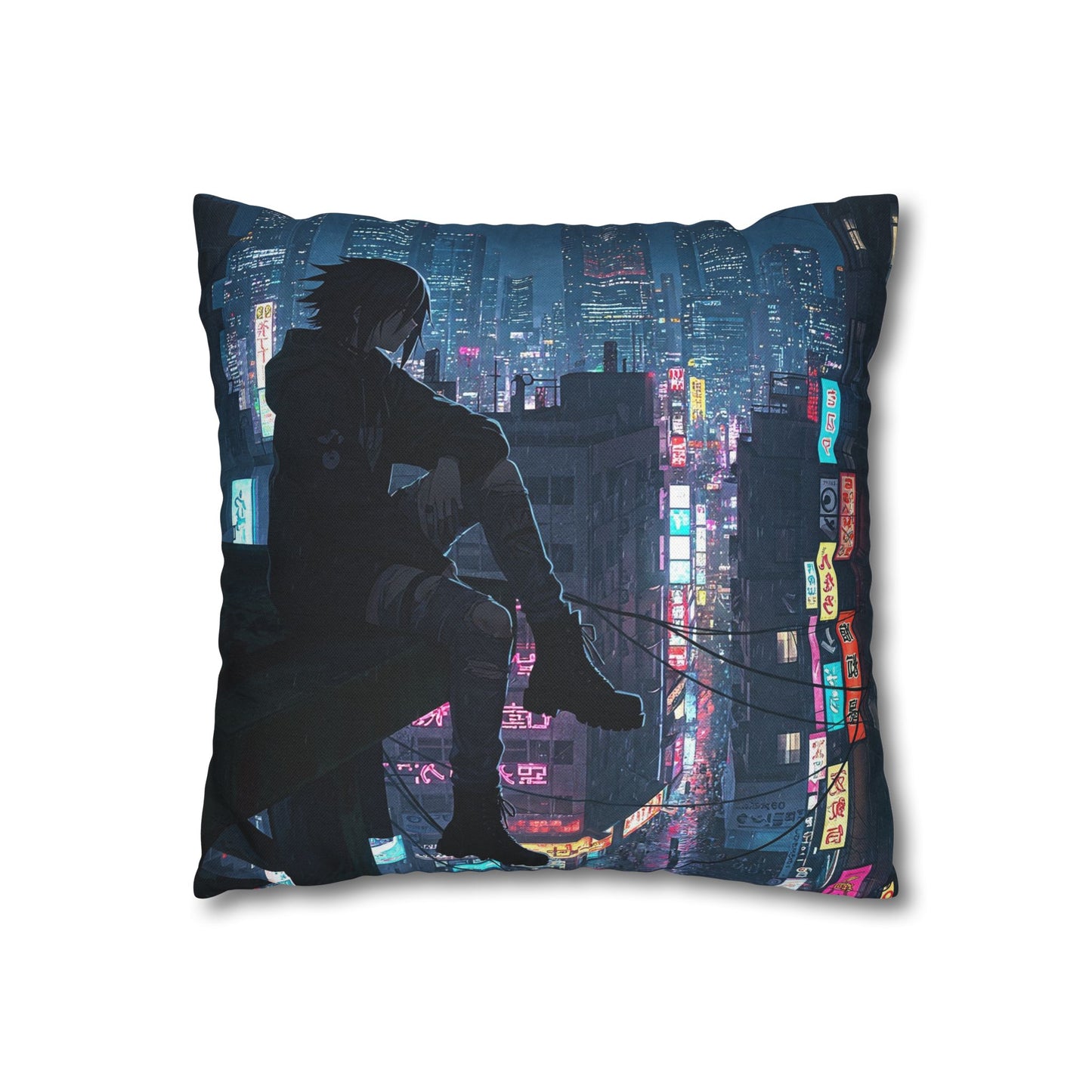 Anime-Inspired Urban Pillowcase, Cozy Home Decor, Nerdy Gift, Bedroom Accent, Cyberpunk Decor, Manga Lover Gift