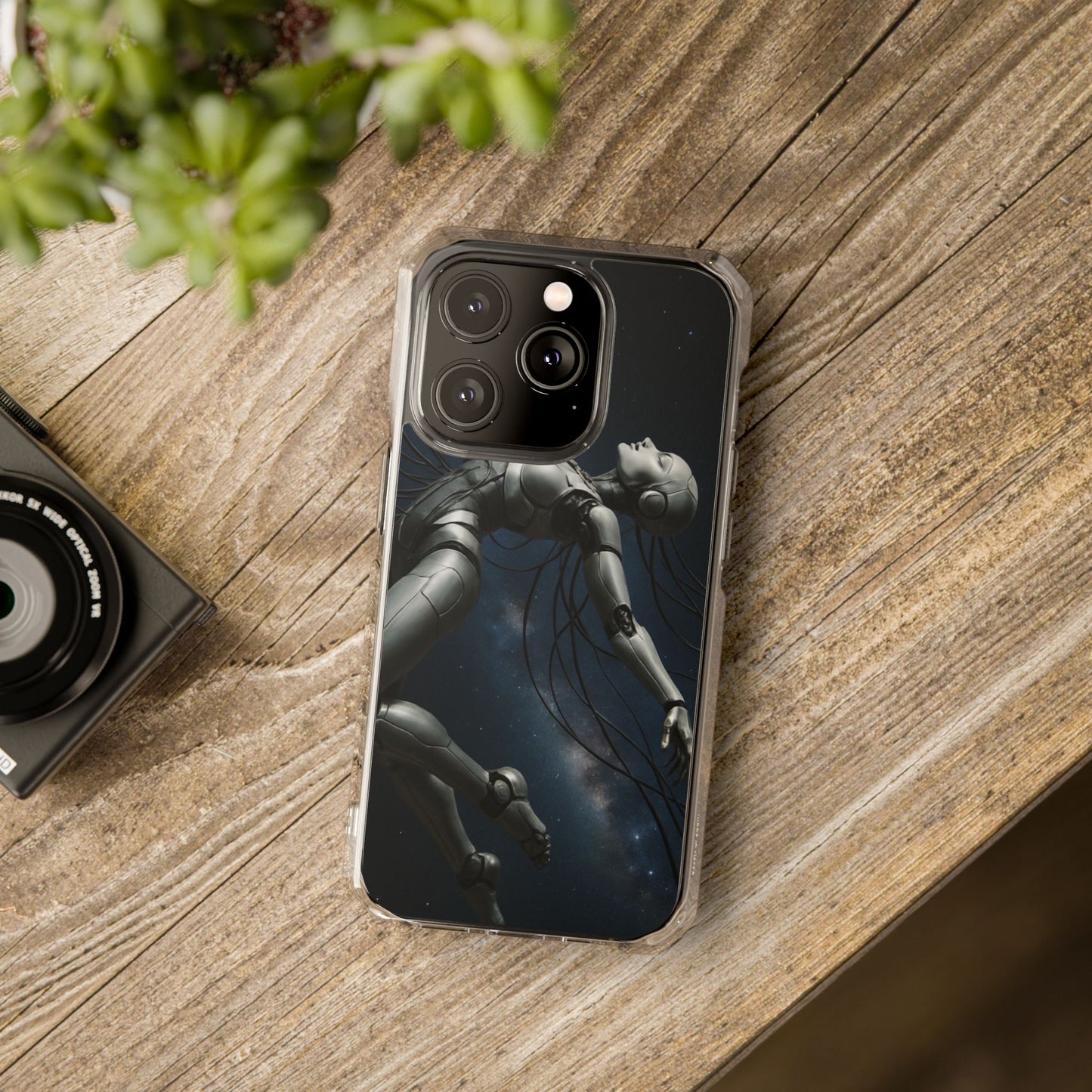 Futuristic Phone Case, Artistic Clear Impact Case for Tech Lovers, Robot Design Phone Cover, Unique Gift for Geeks, Space Theme