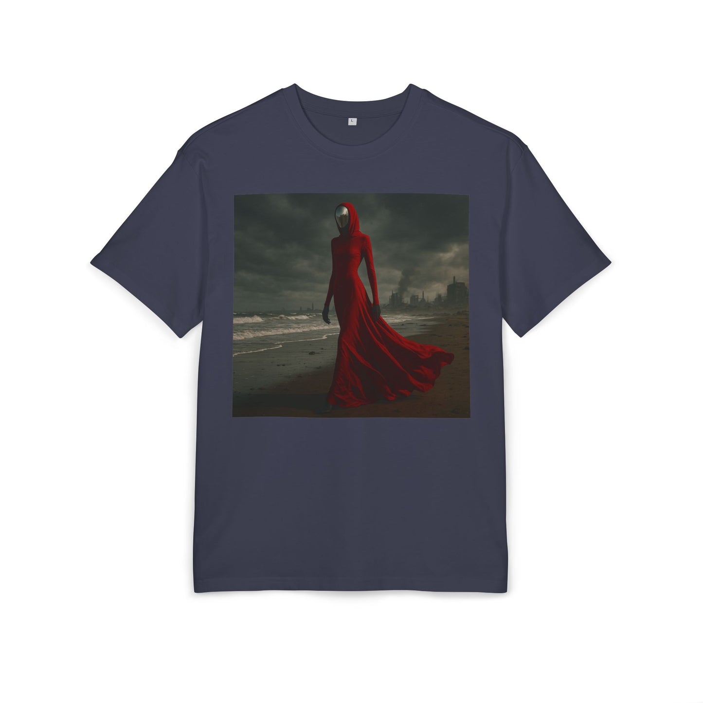 Mystical Red Hooded Tee - Unisex Oversize T-Shirt, Grunge Fashion, Streetwear Style, Gift for Horror Fans, Casual Wear