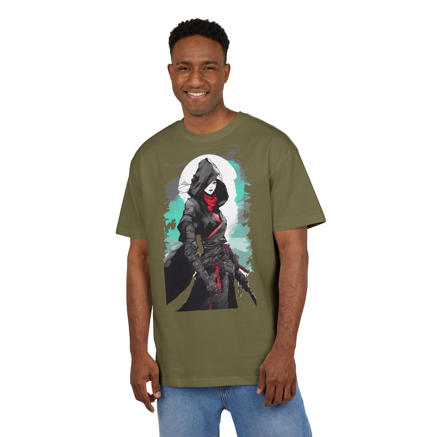 Hooded Warrior Oversize Tee | Unisex Graphic Shirt | Comfortable Casual Wear | Perfect for Comic Con, Gift for Gamers, Streetwear Fashion