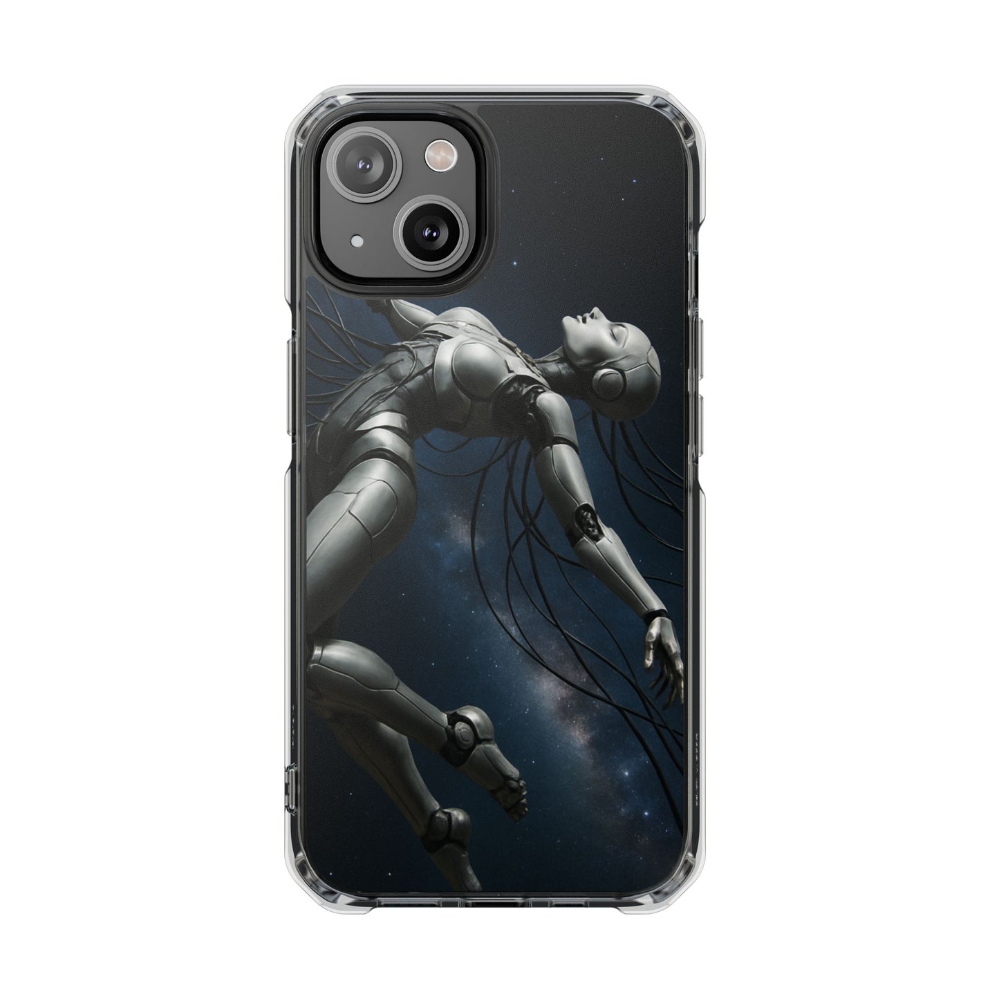 Futuristic Phone Case, Artistic Clear Impact Case for Tech Lovers, Robot Design Phone Cover, Unique Gift for Geeks, Space Theme