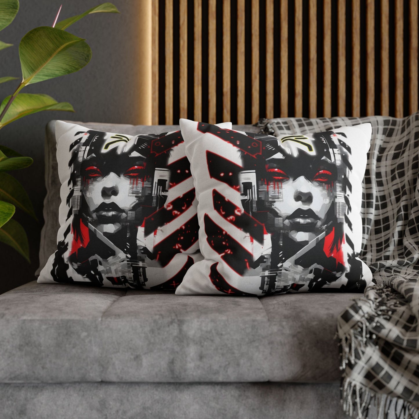 Bold Graphic Pillowcase, Unique Decorative Cushion Cover for Modern Home, Cyberpunk Art Decor, Gift for Art Lovers, Stylish Throw Pillow