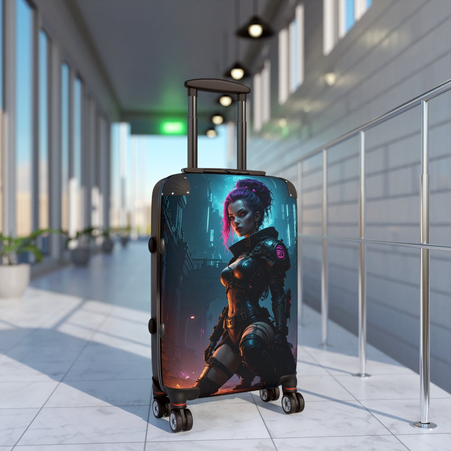 Futuristic Graphic Suitcase, Travel Luggage for Adventurers, Cyberpunk Style Carry-On, Unique Gift for Travelers, Stylish Vacation Bag