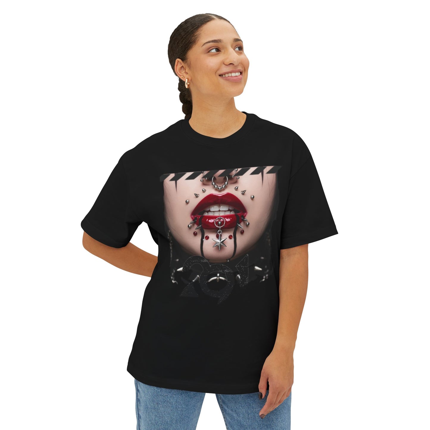 Chic Graphic Tee, Edgy Streetwear Top, Unisex Oversized T-Shirt, Artsy Casual Style, Fashion Statement Tee