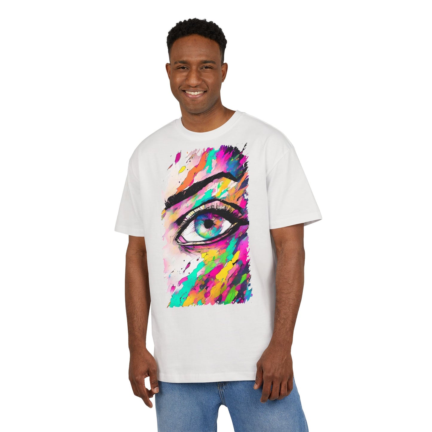 Colorful Eye Graphic Unisex Heavy Oversize Tee, Artistic T-Shirt, Casual Wear, Gift for Art Lovers, Streetwear Trends, Vibrant Style