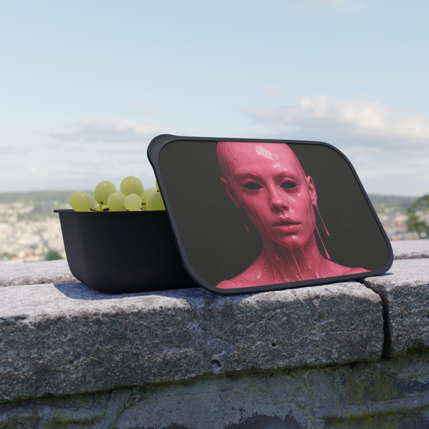 Artistic Bento Box with Utensils, Unique Food Storage, Pink Design, Eco-Friendly Lunch Container, Gift for Foodies