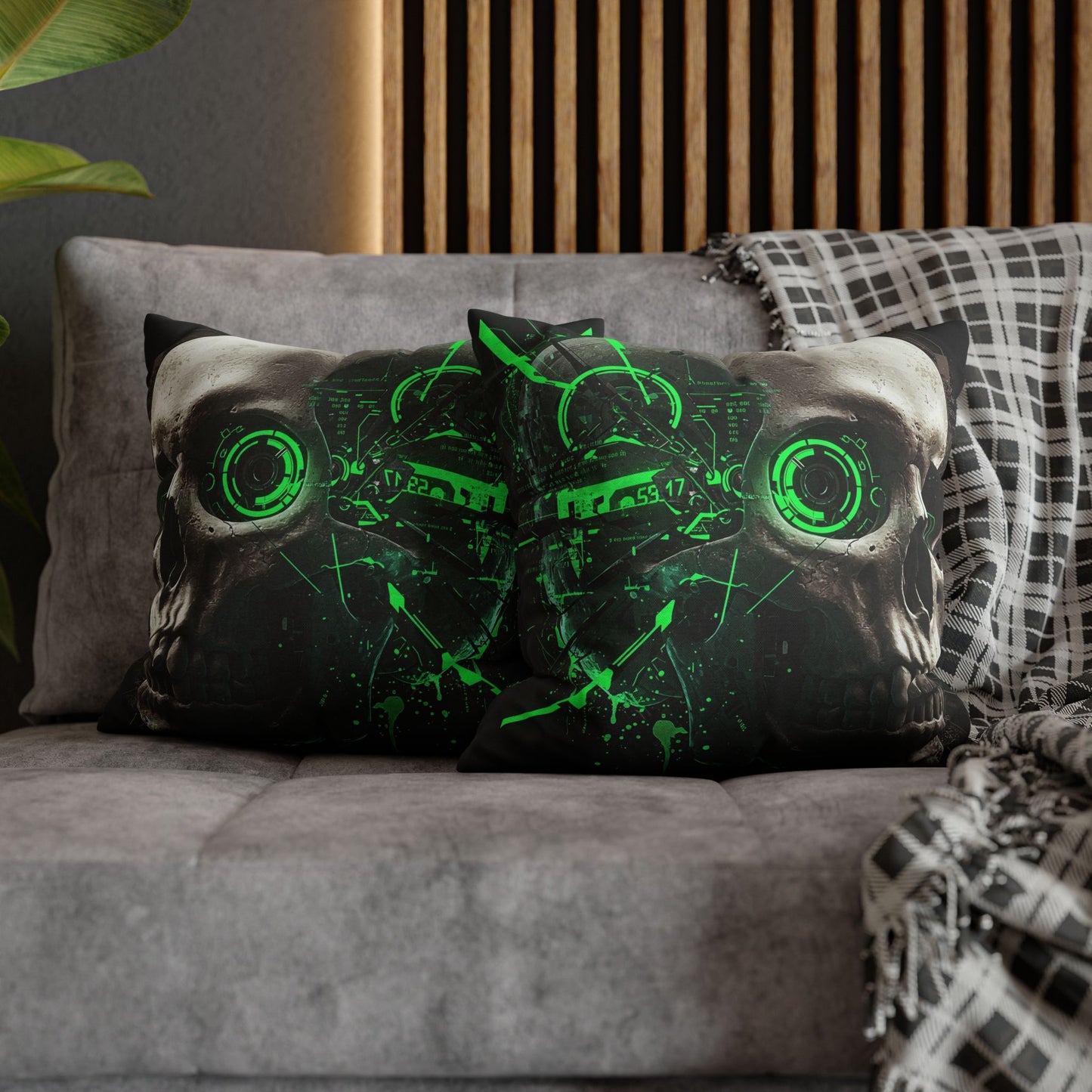 Futuristic Skull Pillowcase - Edgy Home Decor, Gothic Accessories, Cyberpunk Living Room, Halloween Decorations, Unique Gift Idea