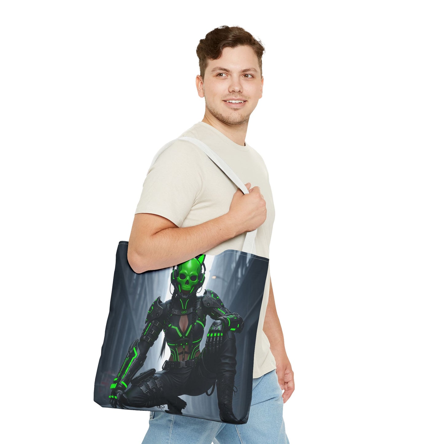 Futuristic Skull Tote Bag - Stylish Eco-Friendly Shopping Bag, Perfect for Casual Outings, Gifts, and Everyday Use