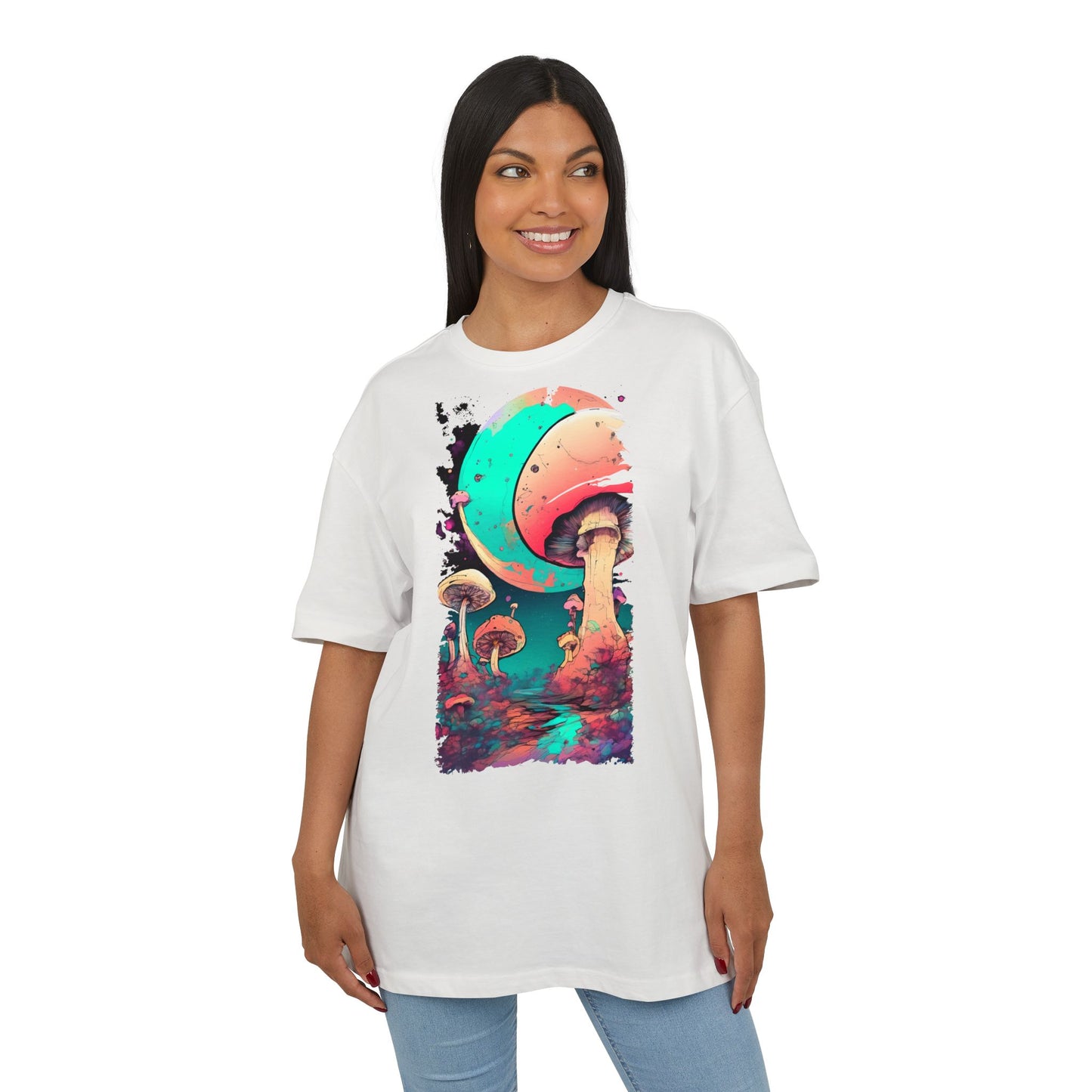 Cosmic Mushroom Graphic Tee, Unisex Oversized Shirt, Boho Vibe Top, Festival Wear, Unique Gift for Nature Lovers, Relaxed Fit Shirt