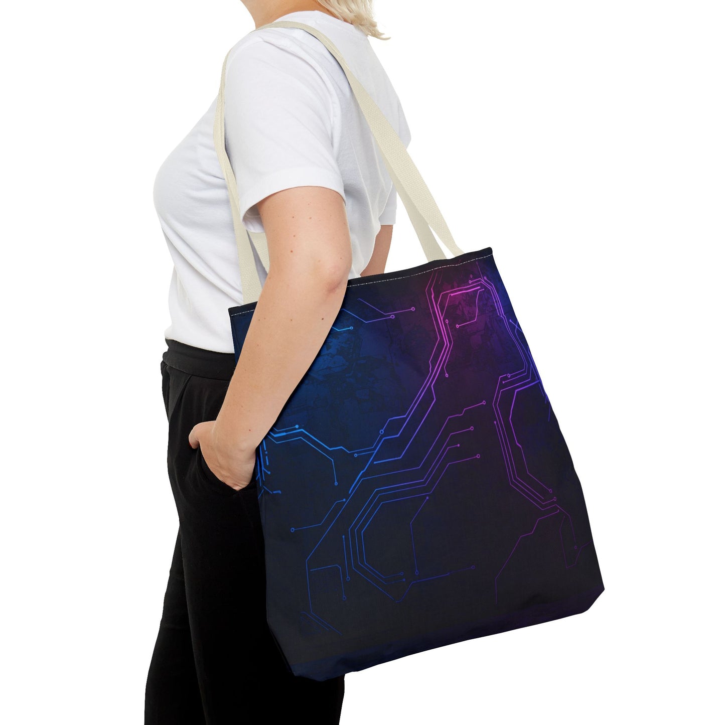 Futuristic Circuit Design Tote Bag | Tech Lover Gift, Stylish Shopping Bag, Geek Chic Tote, AOP Carryall, Unique Gift Idea