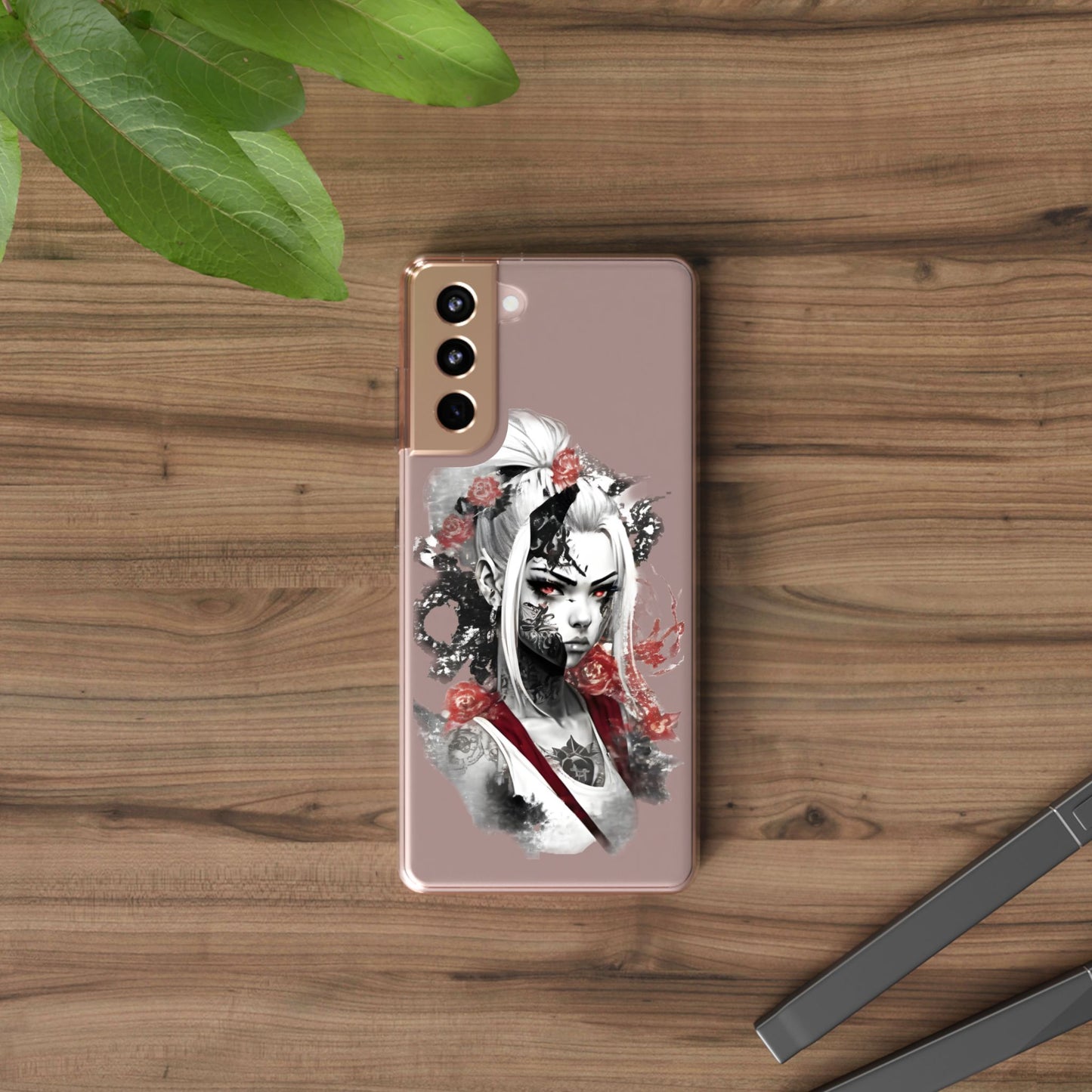 Artistic Clear Phone Case with Floral Design