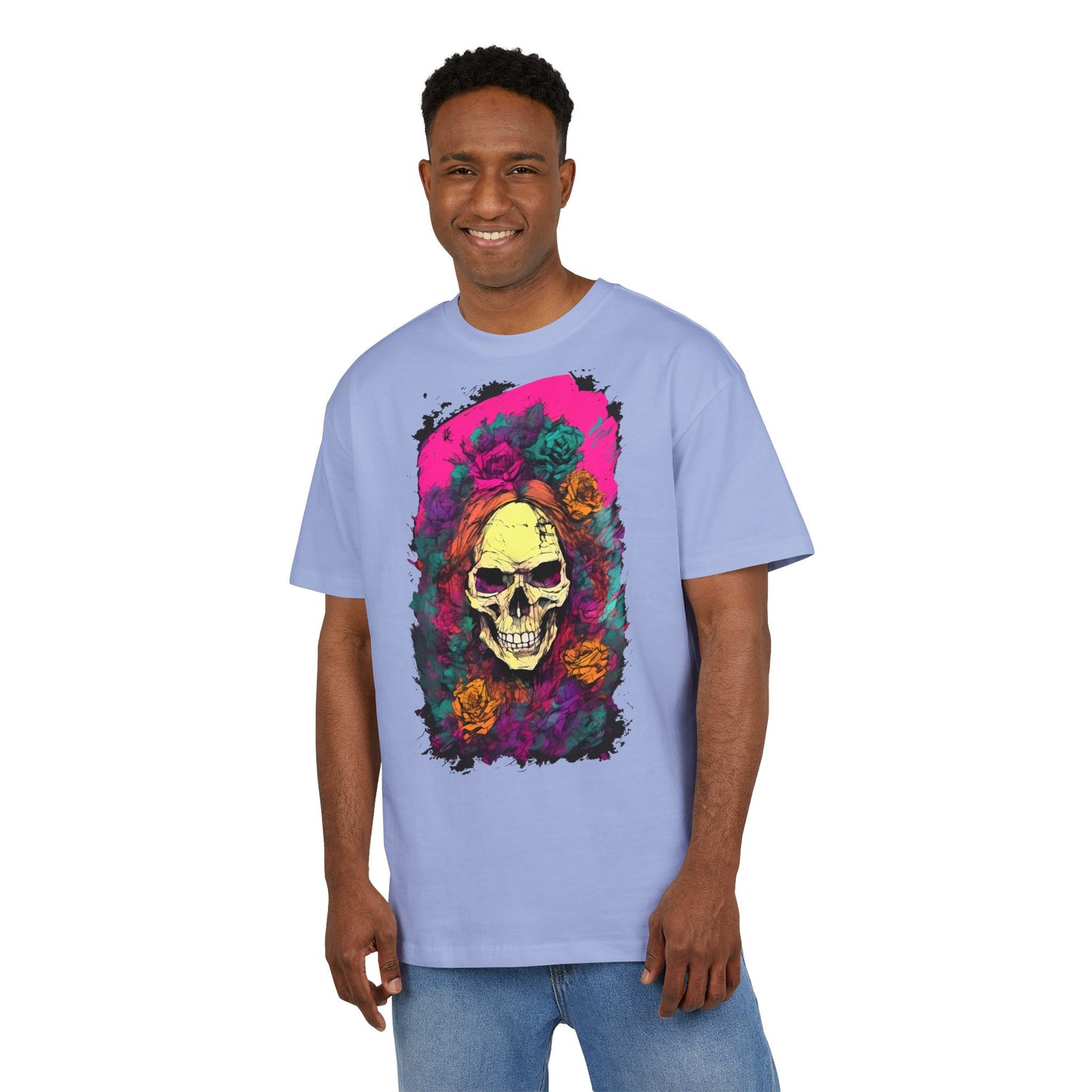 Skull Floral Oversize Tee - Graphic T-Shirt for Halloween, Festival Wear, Unisex Casual, Unique Gift