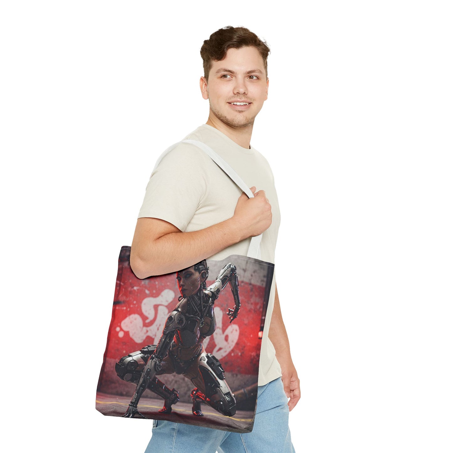 Futuristic Sci-Fi Tote Bag, Stylish Shopping Bag, Cyberpunk Accessory, Gift for Tech Lovers, Artwork Tote, Unique Canvas Bag