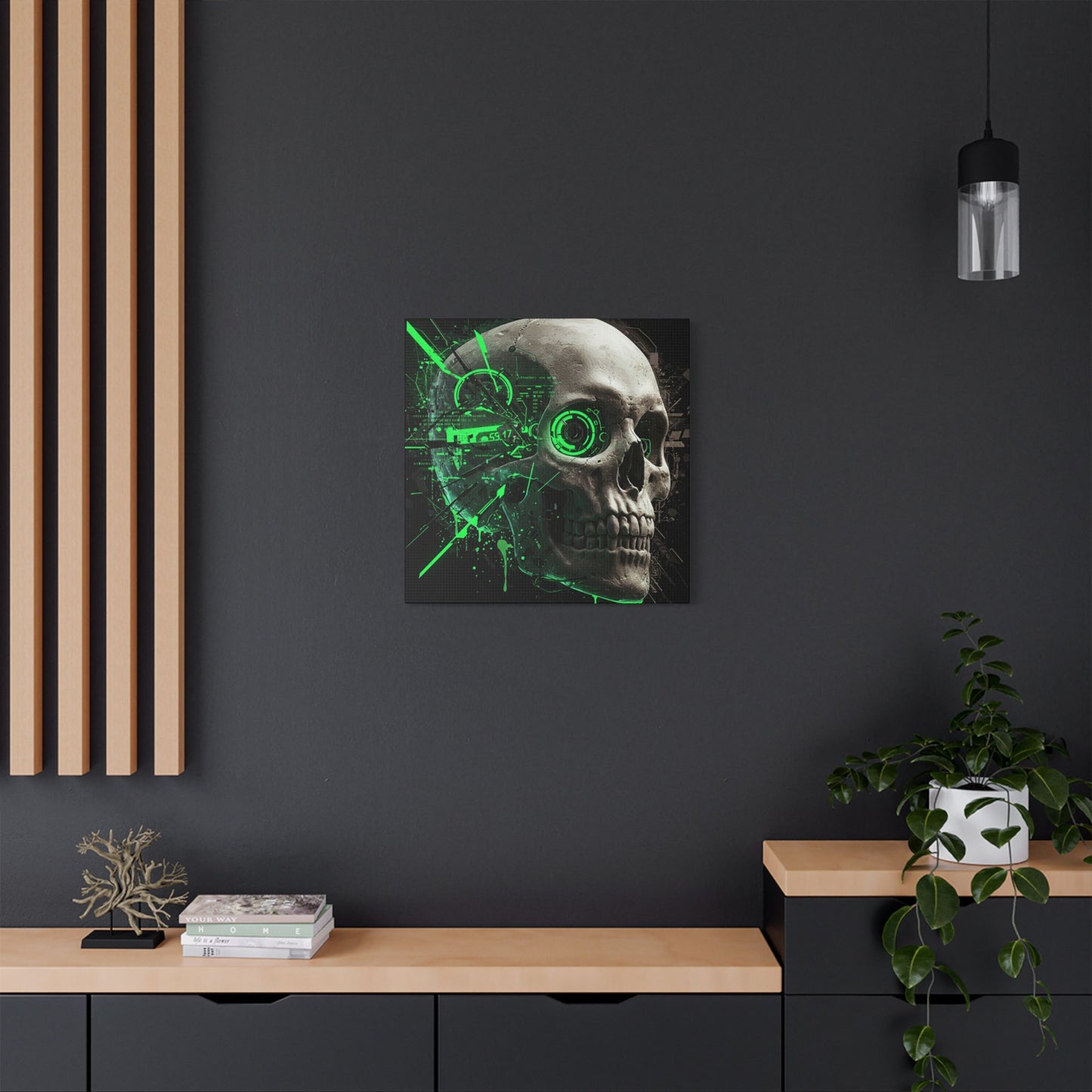 Digital Skull Art Wall Decor, Futuristic Skull Canvas Print, Cyberpunk Home Decor, Gothic Decoration, Unique Gift for Halloween