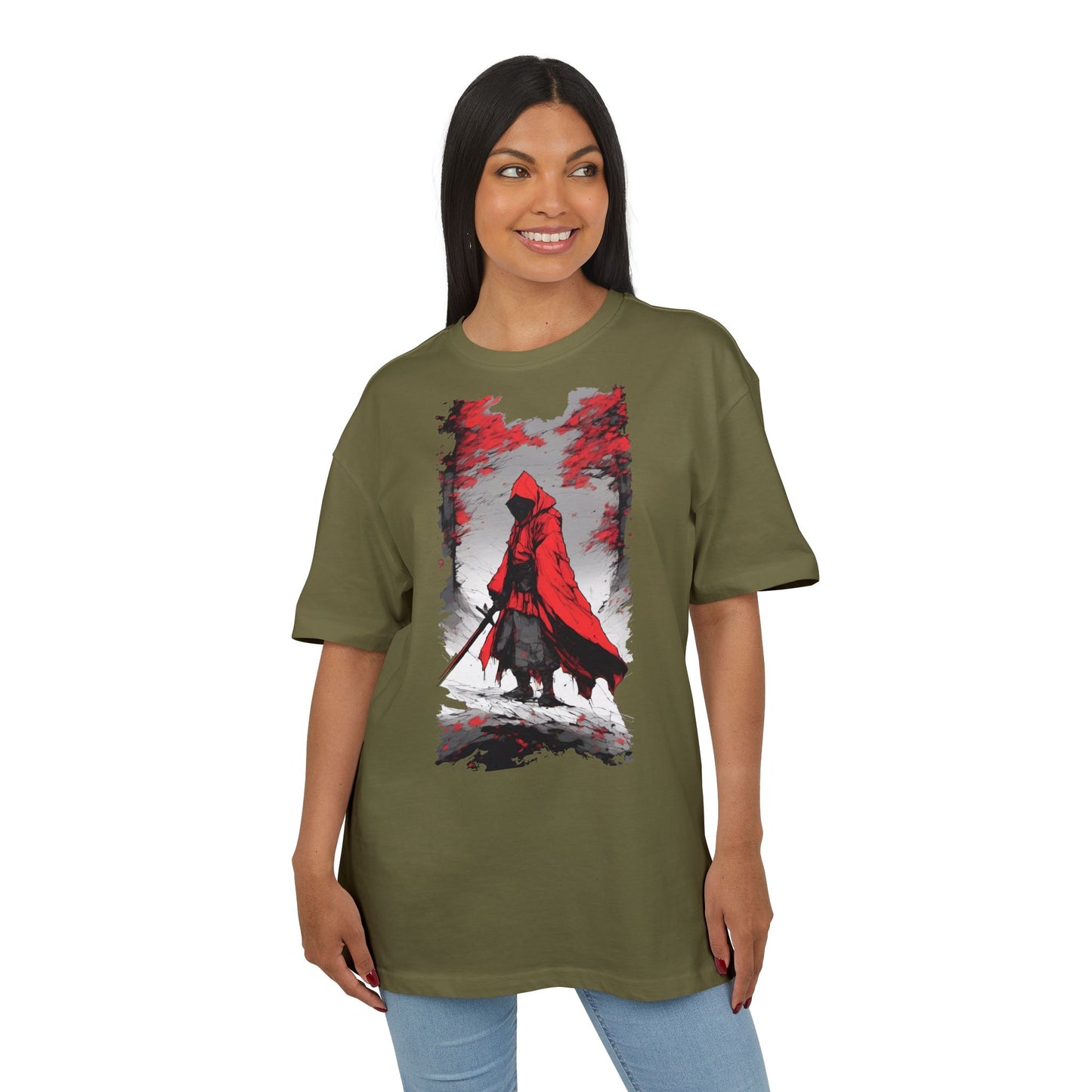 Stylish Unisex Heavy Oversize Tee - Red Hooded Figure Design, Graphic Tee, Casual Wear, Streetwear, Gifts for Men and Women