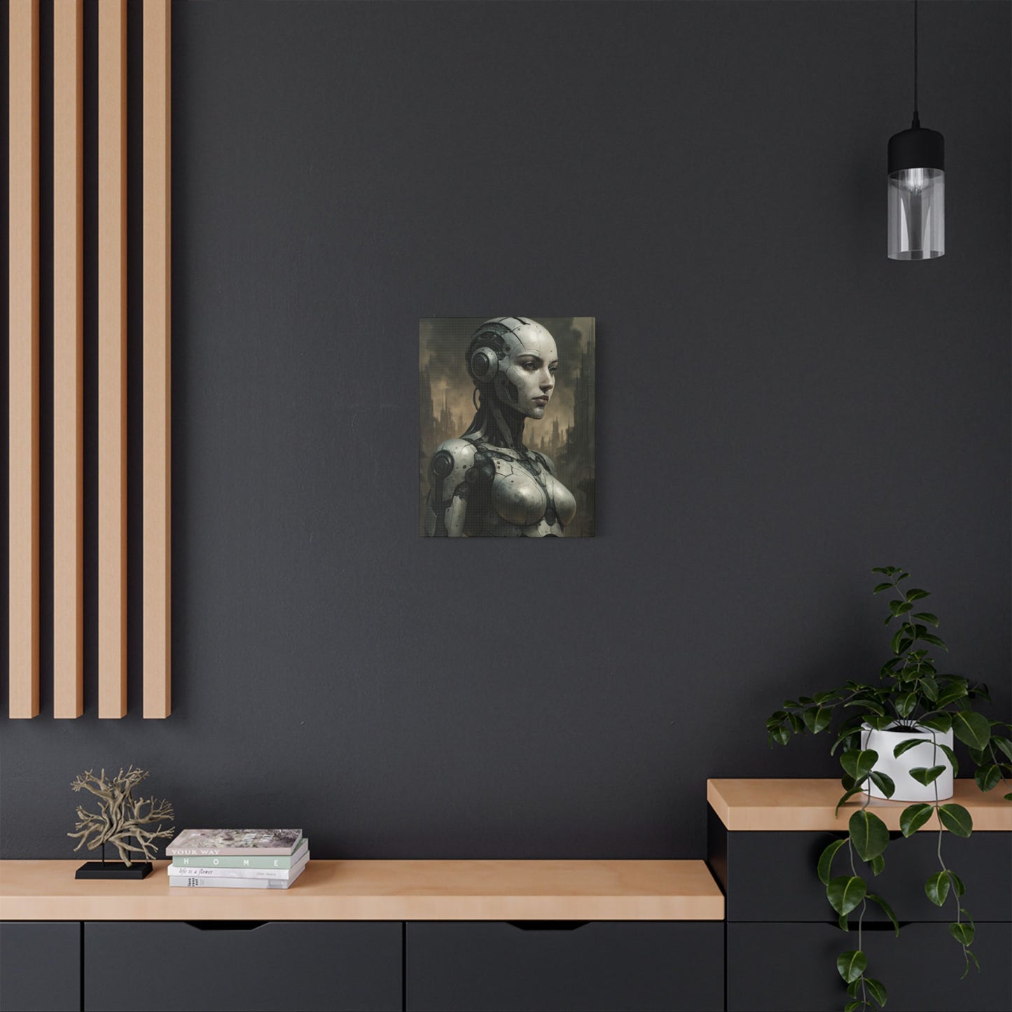 Futuristic Robot Canvas Art, Stretched Painting, Wall Decor for Tech Lovers, Sci-Fi Home Office, Unique Gift Idea, AI Artwork