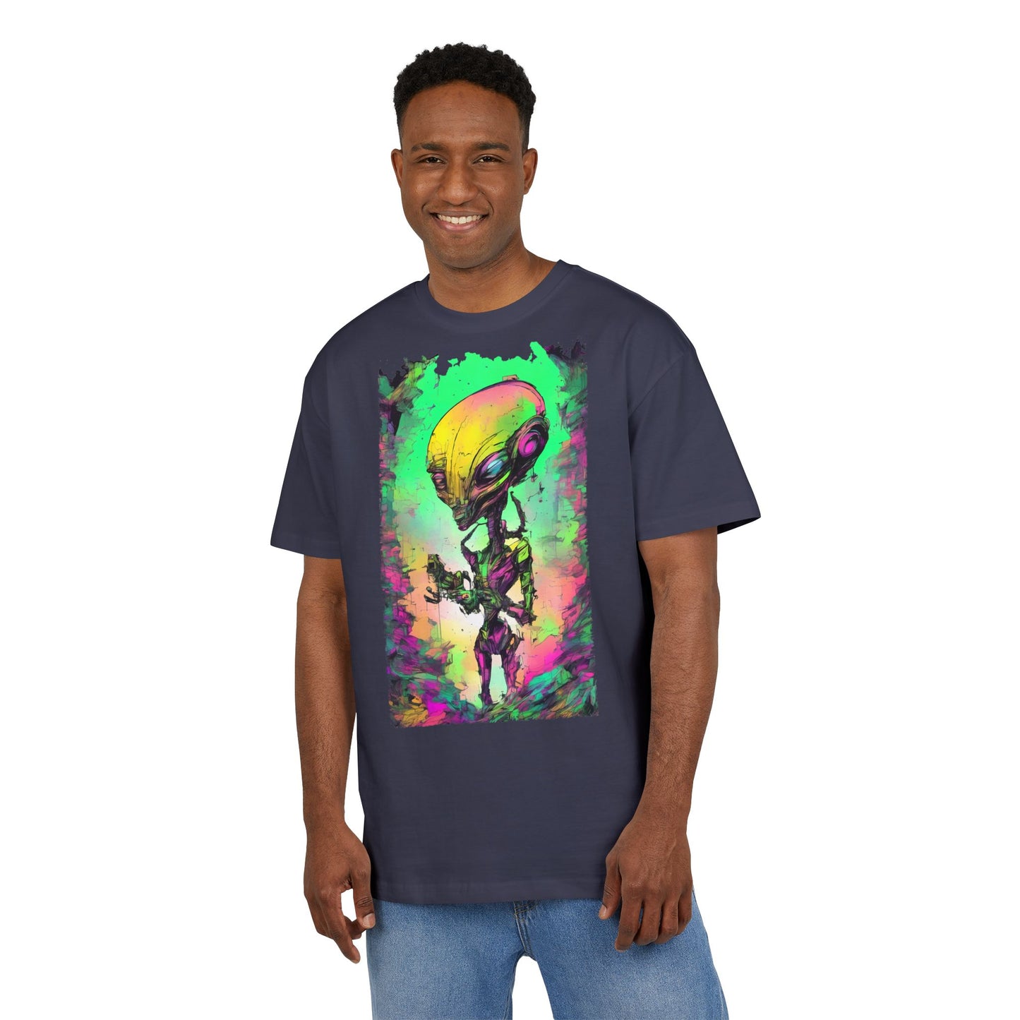Cosmic Alien Art Tee - Unisex Heavy Oversize Tee, Retro Space Vibe Shirt, Gift for Sci-Fi Lovers, Casual Wear, Unique Graphic T-Shirt