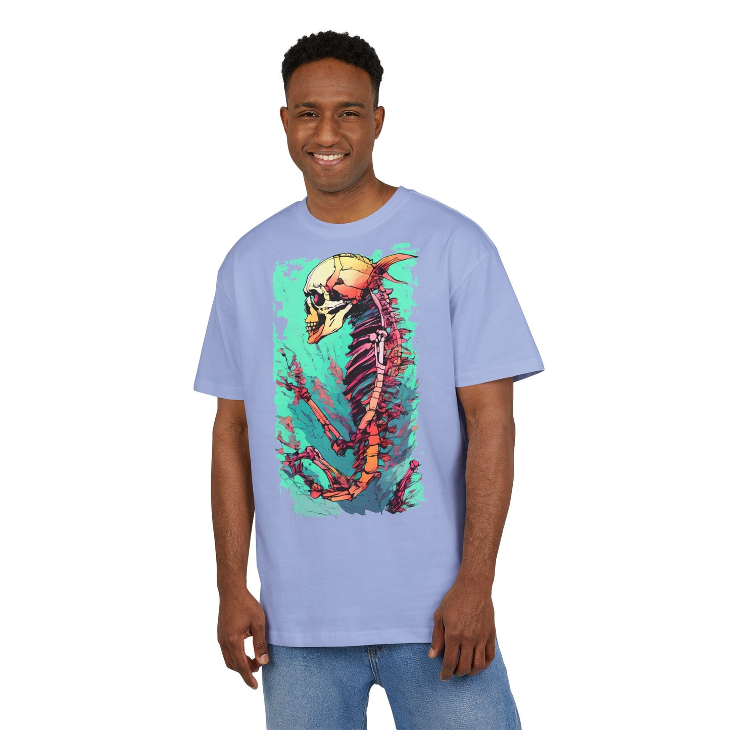 Colorful Skeleton Art Unisex Heavy Oversize Tee | Graphic Tee, Skeleton Shirt, Artsy Gift, Halloween Apparel, Trendy Streetwear