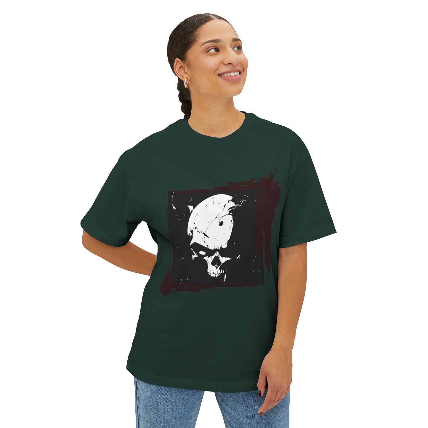 Edgy Skull Graphic Tee | Unisex Oversized Boxy Tee for Casual Wear, Halloween, Street Style, Gift for Him/Her, Unique Fashion