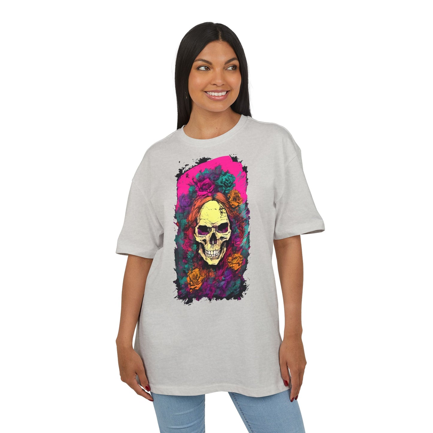 Skull Floral Oversize Tee - Graphic T-Shirt for Halloween, Festival Wear, Unisex Casual, Unique Gift