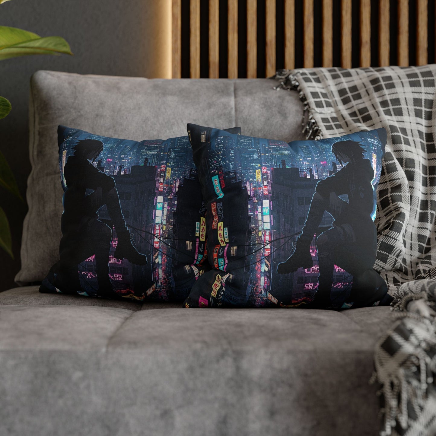 Anime-Inspired Urban Pillowcase, Cozy Home Decor, Nerdy Gift, Bedroom Accent, Cyberpunk Decor, Manga Lover Gift